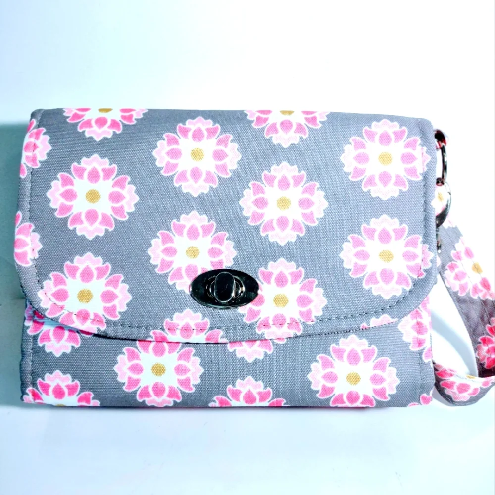 Lilly Bit foldable Pink and Grey Diaper Clutch with strap